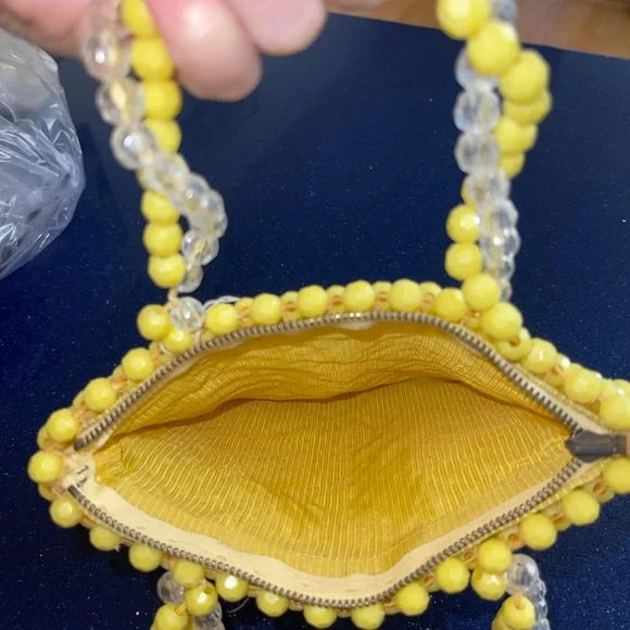 Yellow beaded purse beaded mini bag - Picture 3 of 5